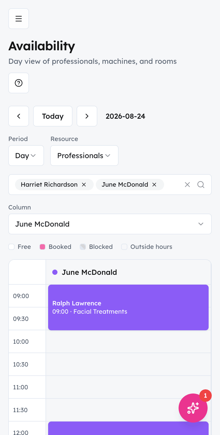 Rooms, machines and availability