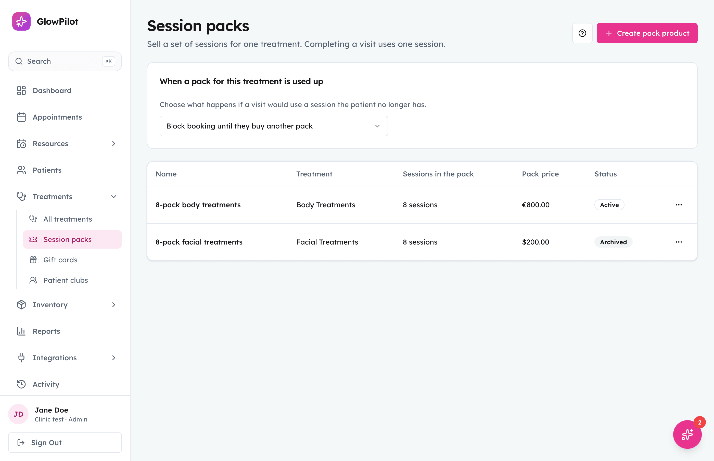 Session packs